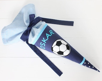 Geschwisterschultüte mit Fußball - blau türkis 35 cm