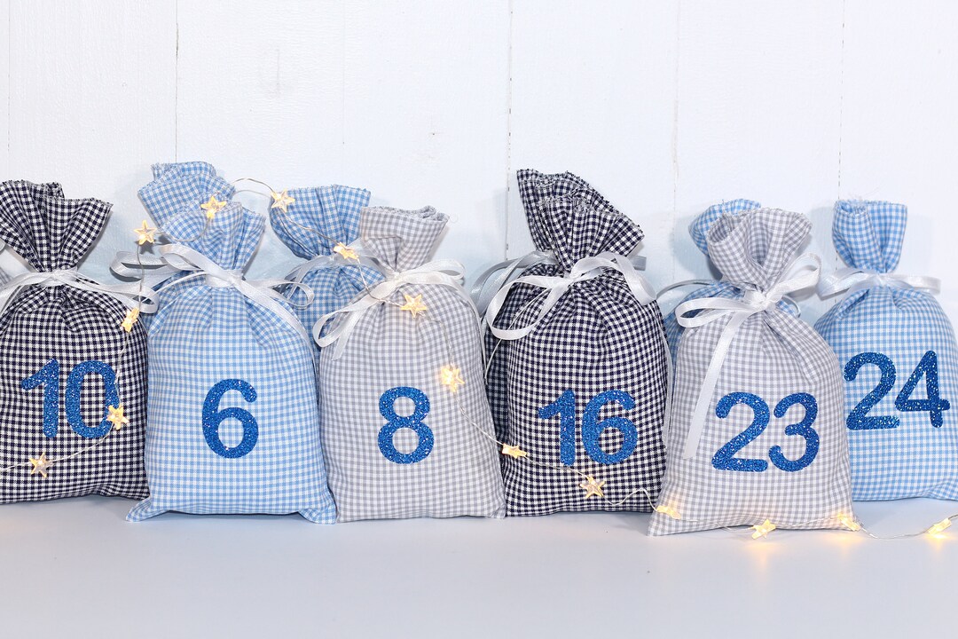 Advent Calendar Vichy Check Blue/grey/light Blue Glitter Etsy
