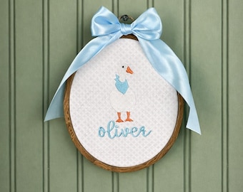 Personalized Goose Embroidered Hoop | Custom Baby Name Nursery Decor
