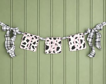 Cow Print Second Birthday High Chair Banner | Embroidered Cake Smash Decor