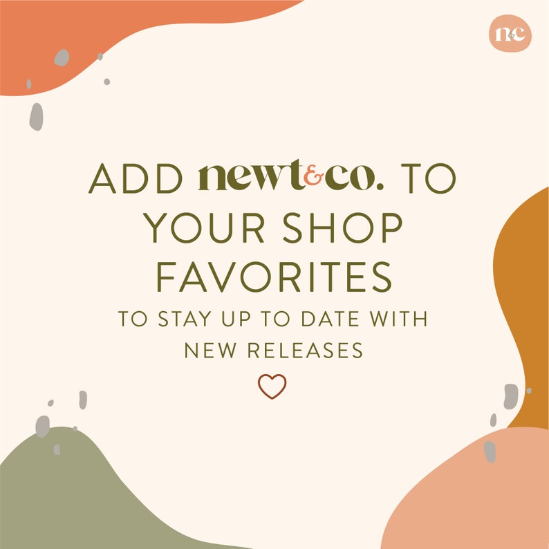 Puede incluir: Gr&aacute;fico color crema con el texto "ADD newt&co. TO YOUR SHOP FAVORITES TO STAY UP TO DATE WITH NEW RELEASES." El logotipo "nc" est&aacute; en la esquina superior derecha. Hay formas abstractas en naranja, verde y gris.
