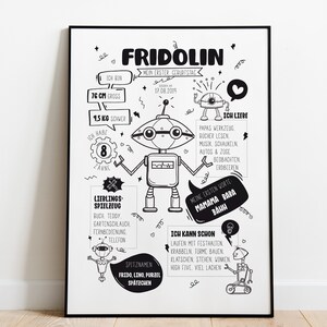 Meilensteintafel / Geburtstagsposter ROBOTER, DIN A4, personalisiert, Geschenk zum 1. Geburtstag