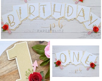 Boho Happy Birthday Banner, Floral 1st Birthday, Rainbow Party Decor