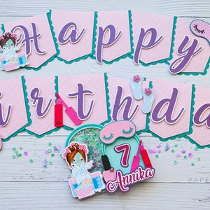 Spa Birthday Party Cake Topper, Spa Party Decor, Slumber Party Topper, Girls Pamper Party, Girls Spa Theme, Make Up Party, Makeover