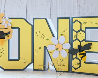 3D Bee Letter, Bumble Bee Party Decor, Table Centerpiece