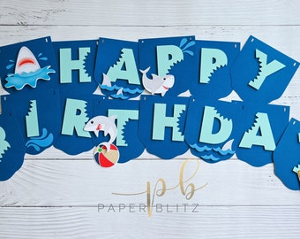 Shark Birthday Banner, Great White Shark, Nautical Theme, Shark Party Decor, Under The Sea Party