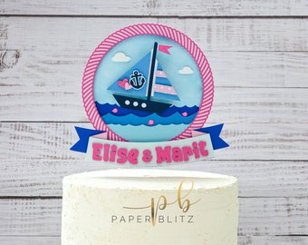 Nautical Theme Birthday Cake Topper, Sailboat Birthday Decor, Sailboat Cake Topper, Sailor Theme Birthday, At Sea Party