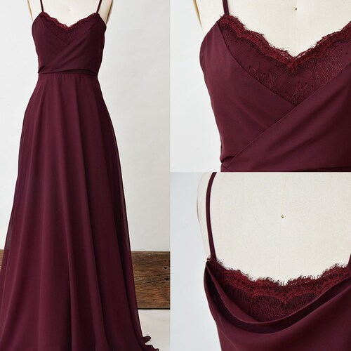 Gold Lace Appliqued Long Chiffon Dresses Burgundy