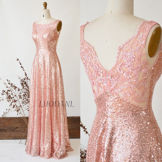 Rose Gold Bridesmaid Dress Long Sequin Prom Dress 2019 | Etsy