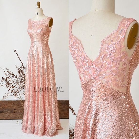 Rose Gold Bridesmaid Dress Long Sequin Prom Dress 2019 | Etsy