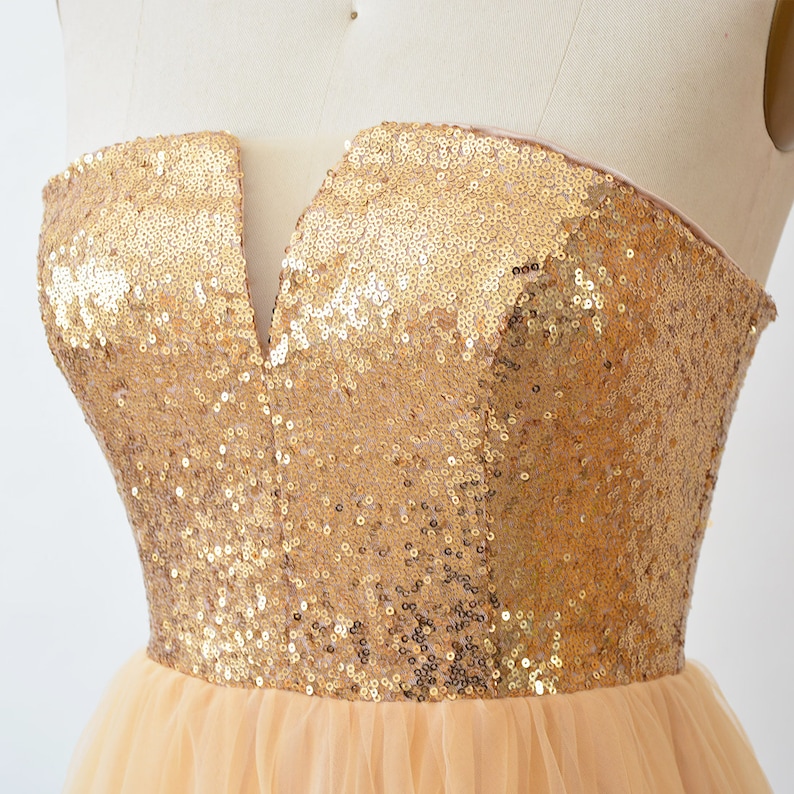 Gold Sequin Bridesmaid Dress Long Convertible Dress Infinity Dress Wedding Party Maxi Dress ETSY Floor Length Tulle Dress