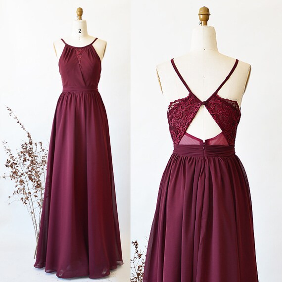 Bridesmaid Dress Burgundy Long Prom Dress Lace Back | Etsy