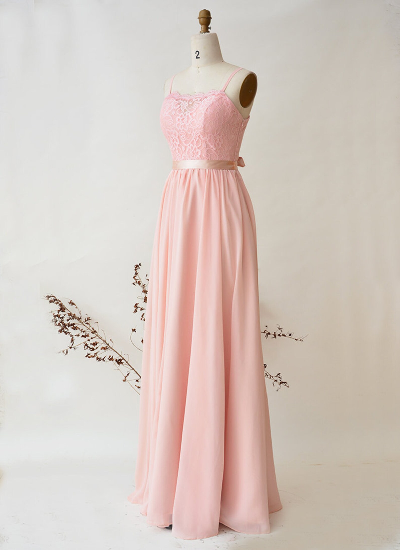 Bridesmaid Dress Blush Chiffon Long Prom Dress Top Lace With Etsy