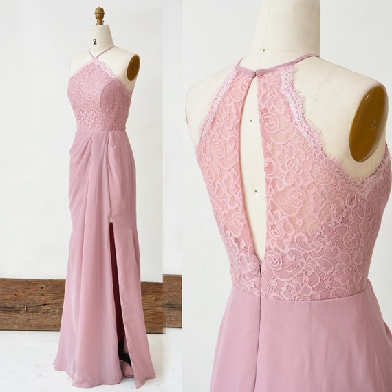 dusty rose floor length dress