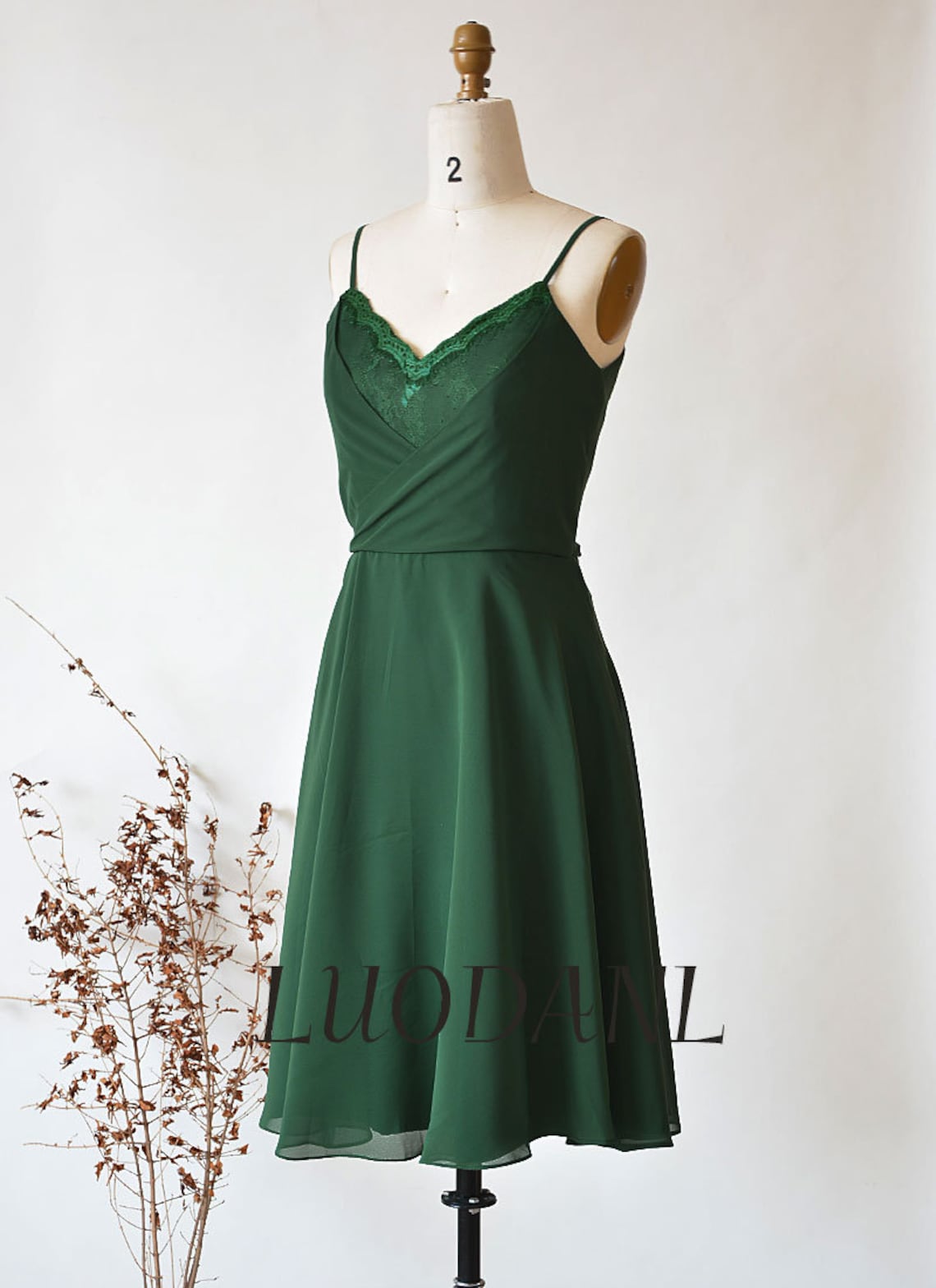 Short Bridesmaid Dress Dark Green Chiffon Prom Dress Etsy