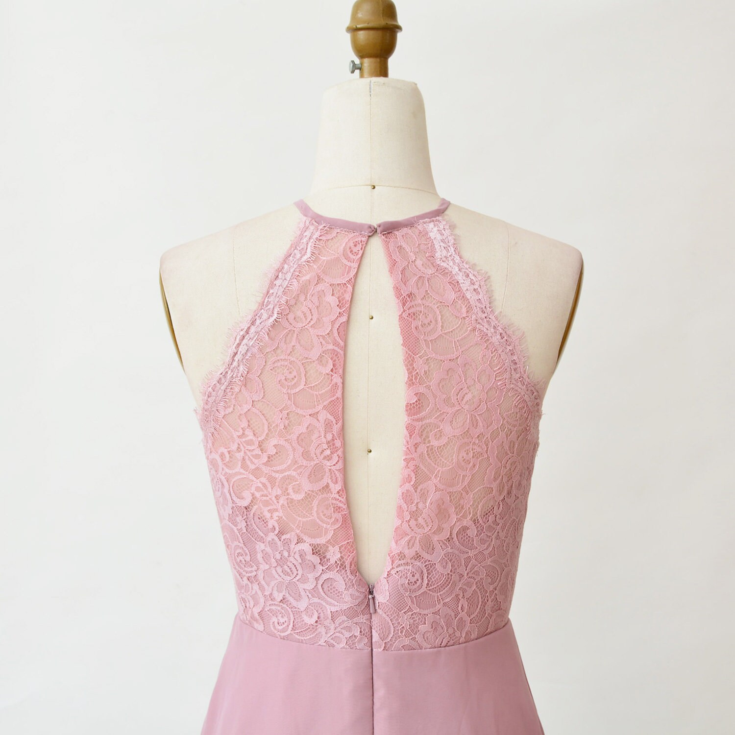 Dusty Rose Bridesmaid Dress Halter Neckline Prom Dress Side | Etsy