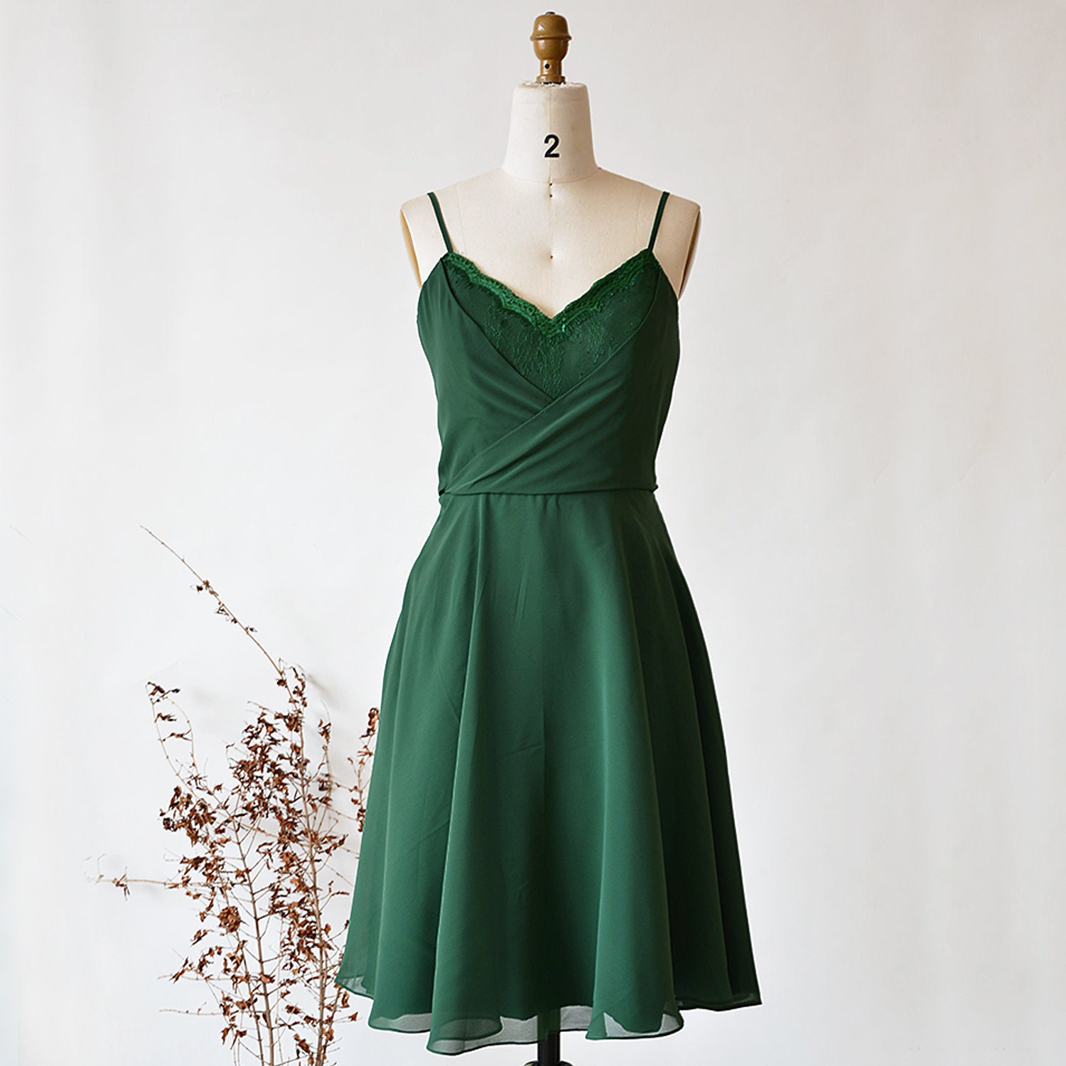 Short Bridesmaid Dress Dark Green Chiffon Prom Dress Etsy