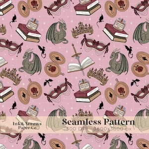 Marcapáginas con diseño de dragón, romance, libros, sin costuras, inserción para Kindle, archivo sin costuras, sublimación, lector, papel digital PNG, descarga