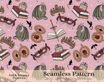 Dragon Romantasy Bookish Seamless Pattern Kindle Insert Seamless File Sublimation Smut Reader Bookmark PNG Digital Paper Download