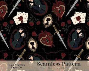 Fondo de San Valentín gótico, romance oscuro, San Valentín espeluznante, portada de Kindle, archivo sin costuras, sublimación, PNG, papel digital, descarga, diseño de superficie