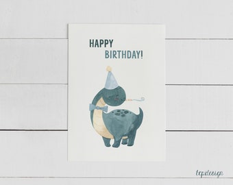 Happy Birthday - Dinosaur birthday card in postcard format Din A6, printed on 300g natural paper cream incl. envelope (white)