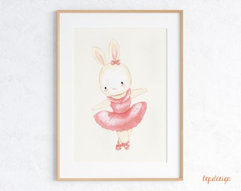 Ballerina Rabbit | Poster in size A4, printed on 160 g natural paper cream | Print for children's rooms & baby rooms