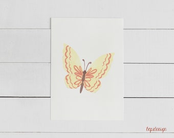 Yellow-red butterfly | Print in size Din A6 = postcard format, printed on 300g natural paper cream