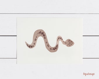 Boho-style snake | Print in DIN A6 = postcard in landscape format, printed on 300g natural paper cream