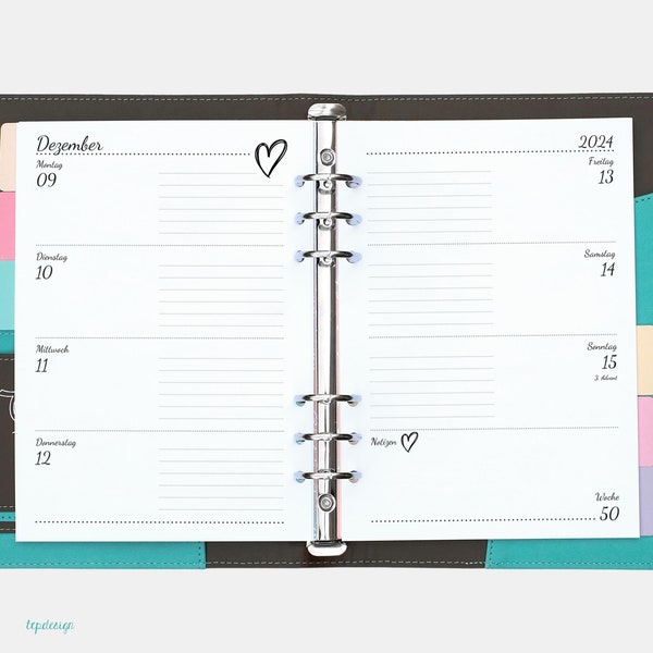 A5: Weekly planner "What you love" for 2024 - One week on two pages for Din A5 ring binder planner / calendar insert for A5 agenda organizer