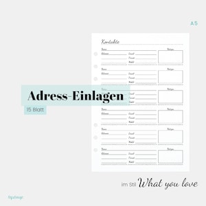 A5: Address inserts in the style What you love 15 sheets / DIY address book / A5 inserts for contacts / address data / appointment calendar A5 insert image 2