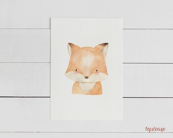 Forest animals: Little fox | Print in size Din A6 = postcard format, printed on 300g natural paper cream