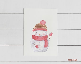 Snowman with scarf | Print in size Din A6 = postcard format, printed on 300g natural paper cream