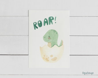 Dinosaurs: Baby Dino in the egg | Print in size Din A6 = postcard format, printed on 300g natural paper cream