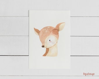 Forest animals: Fawn | Print in size Din A6 = postcard format, printed on 300g natural paper cream