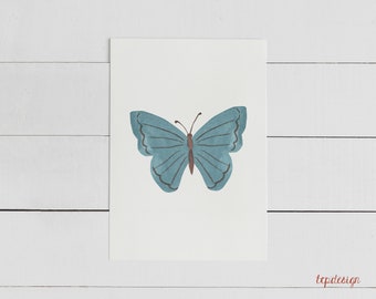 Turquoise butterfly | Print in size Din A6 = postcard format, printed on 300g natural paper cream