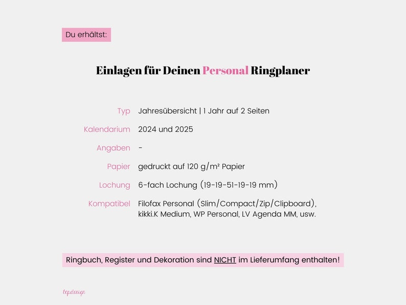 Personal: Jahresübersicht für 2024 & 2025 im Stil What you love Ein Jahr pro Doppelseite / Jahresplaner für Personal Ringbuchkalender A6 Bild 5