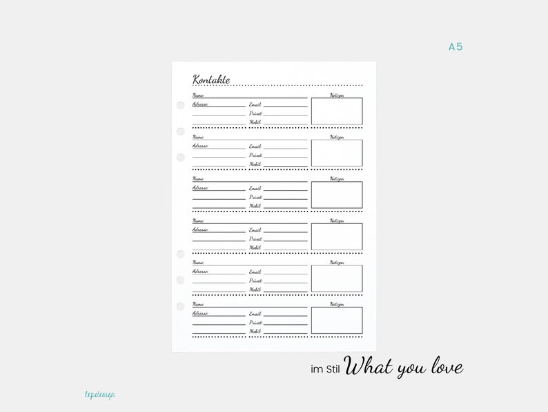 A5: Address inserts in the style What you love 15 sheets / DIY address book / A5 inserts for contacts / address data / appointment calendar A5 insert image 3