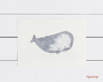 Little whale | Print in DIN A6 = postcard in landscape format, printed on 300g natural paper cream