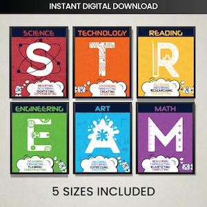 STEAM / STEM / STREAM Posters for Science, Technology, Reading, Engineering, Art, Math, For School, Classroom or Teacher