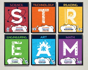 STEAM / STEM / STREAM Posters for Science, Technology, Reading, Engineering, Art, Math, For School, Classroom or Teacher