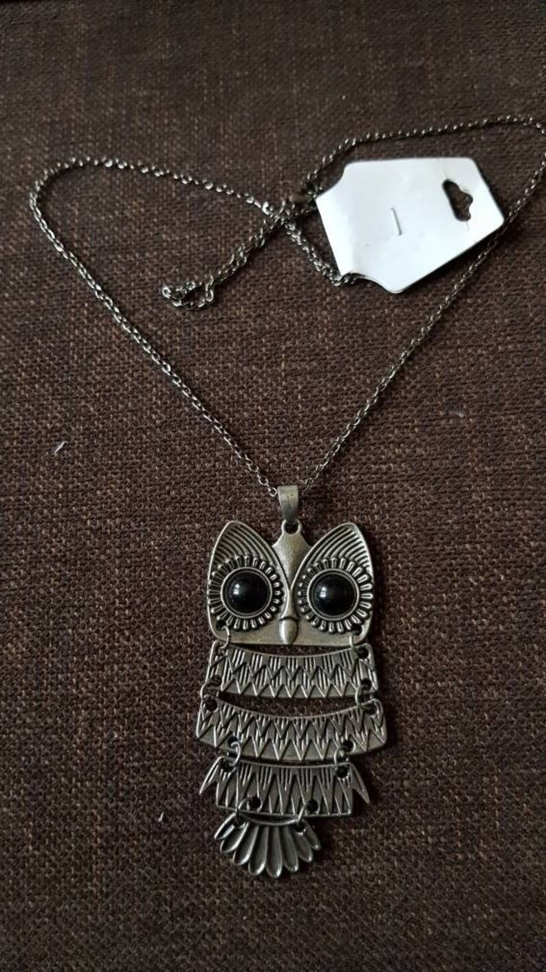 Antique silver or antique gold bronze owls statement chain necklace metal