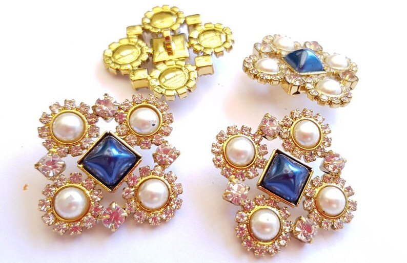 25 mm 4 high quality blue golden rhinestone buttons glass buttons 2 sizes 22.5 mm