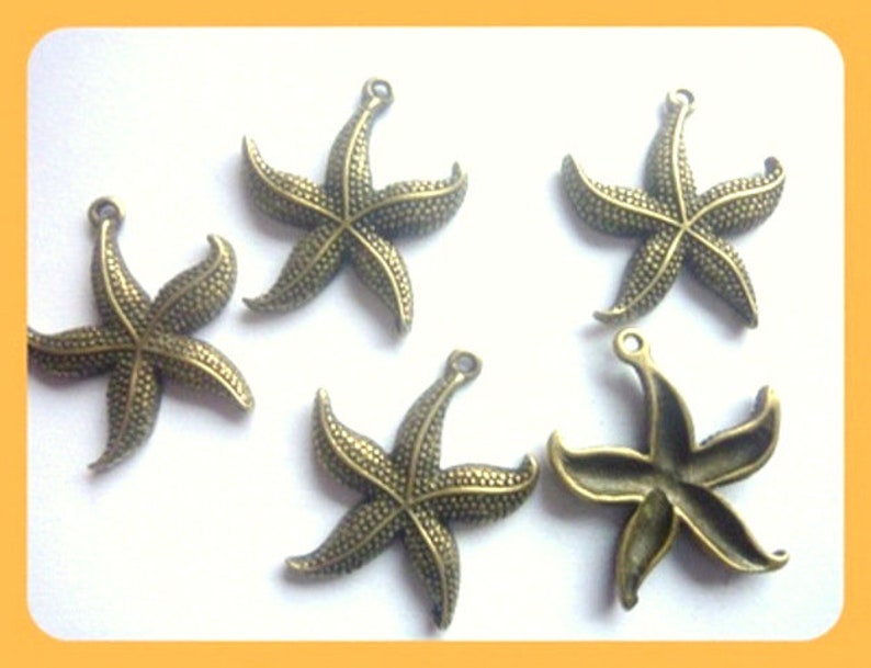 8 antique gold starfish ornamental parts patch bronze metal pendant