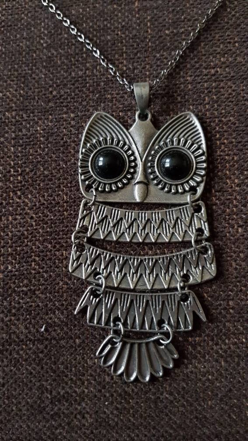 Antique silver or antique gold bronze owls statement chain necklace metal