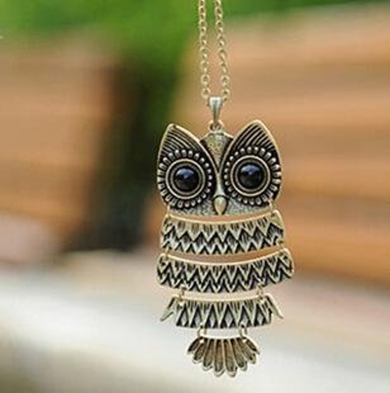 Antique silver or antique gold bronze owls statement chain necklace metal