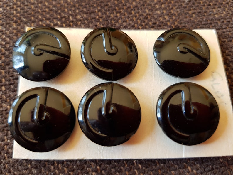 6 Black GLASKN\u00d6PFE x 18 mm old glass buttons 60s