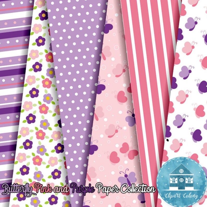 Pink and Purple Butterfly Digital Paper Pack Instant Download JPG Baby Shower Decoration Mothers Day Design Baby Girl Room Deco