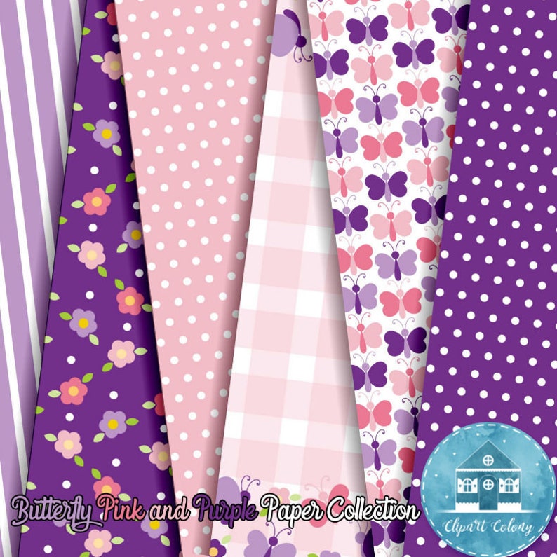Pink and Purple Butterfly Digital Paper Pack Instant Download JPG Baby Shower Decoration Mothers Day Design Baby Girl Room Deco