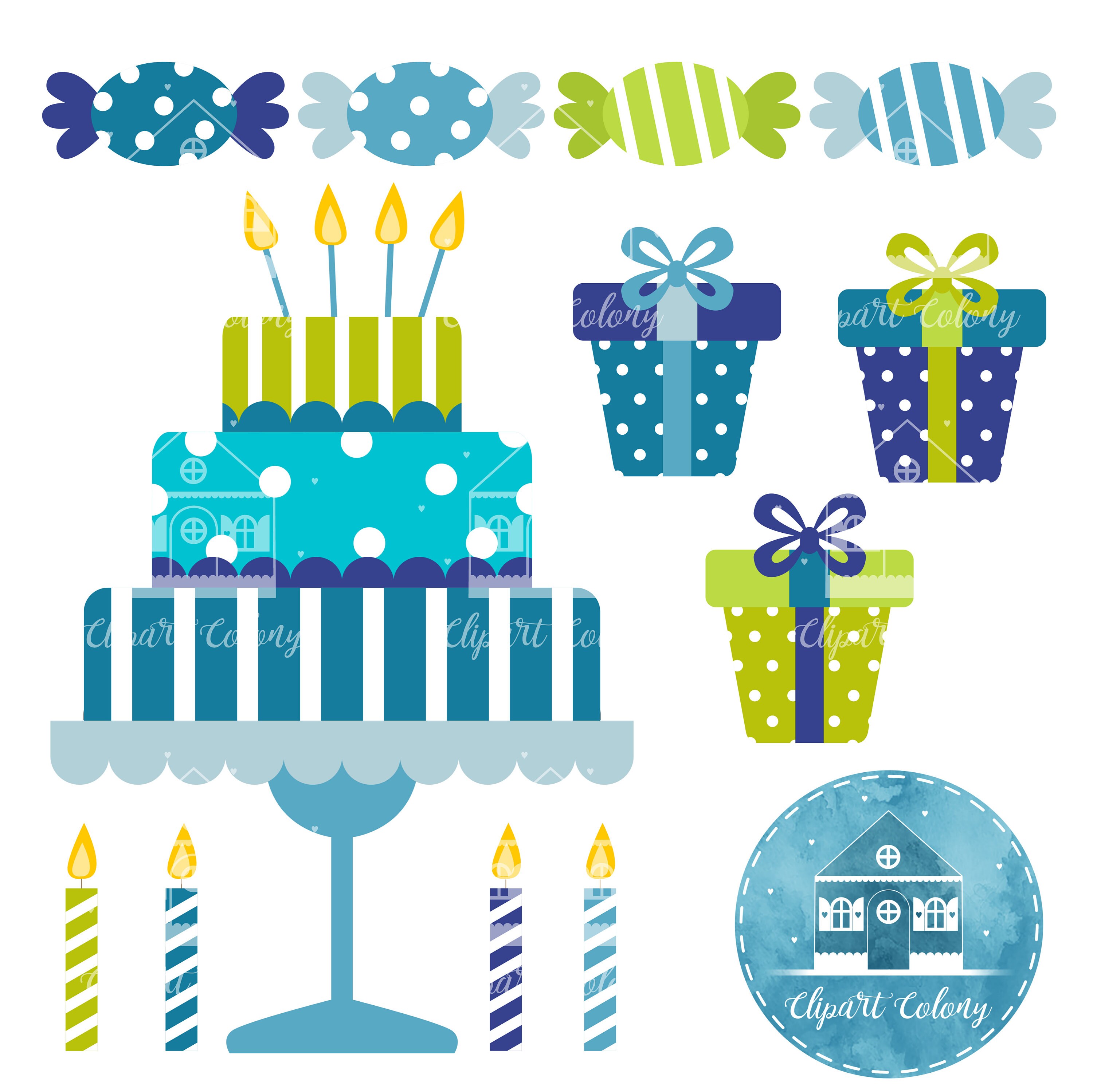 Happy Birthday Blue Clipart Collection // Instant Download PNG | Etsy