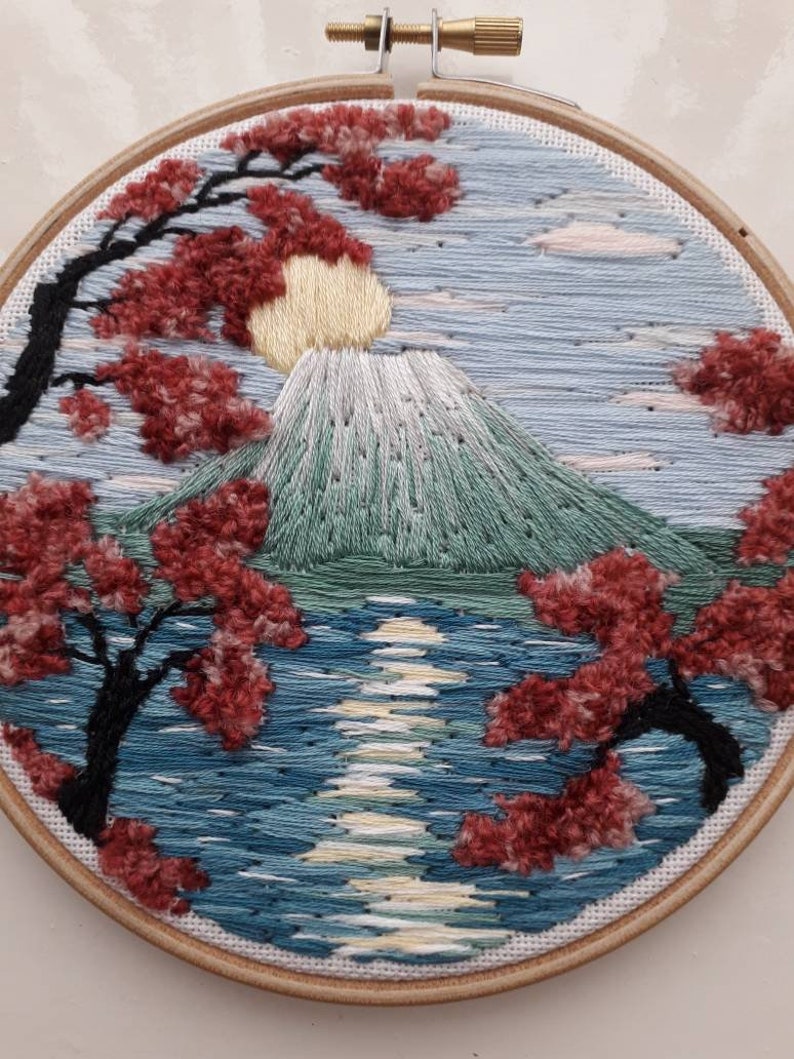 Mount fuji sacred mountain japanese landscape embroidery  etsy